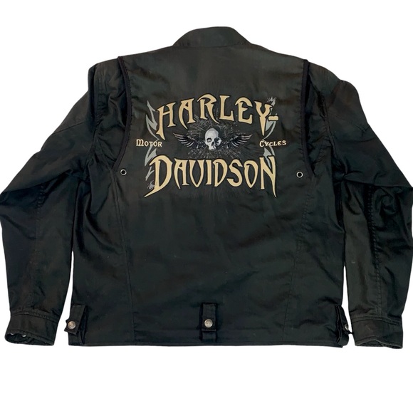 Harley Davidson size L black soft shell riding jacket black skull & wings logo - Picture 2 of 16